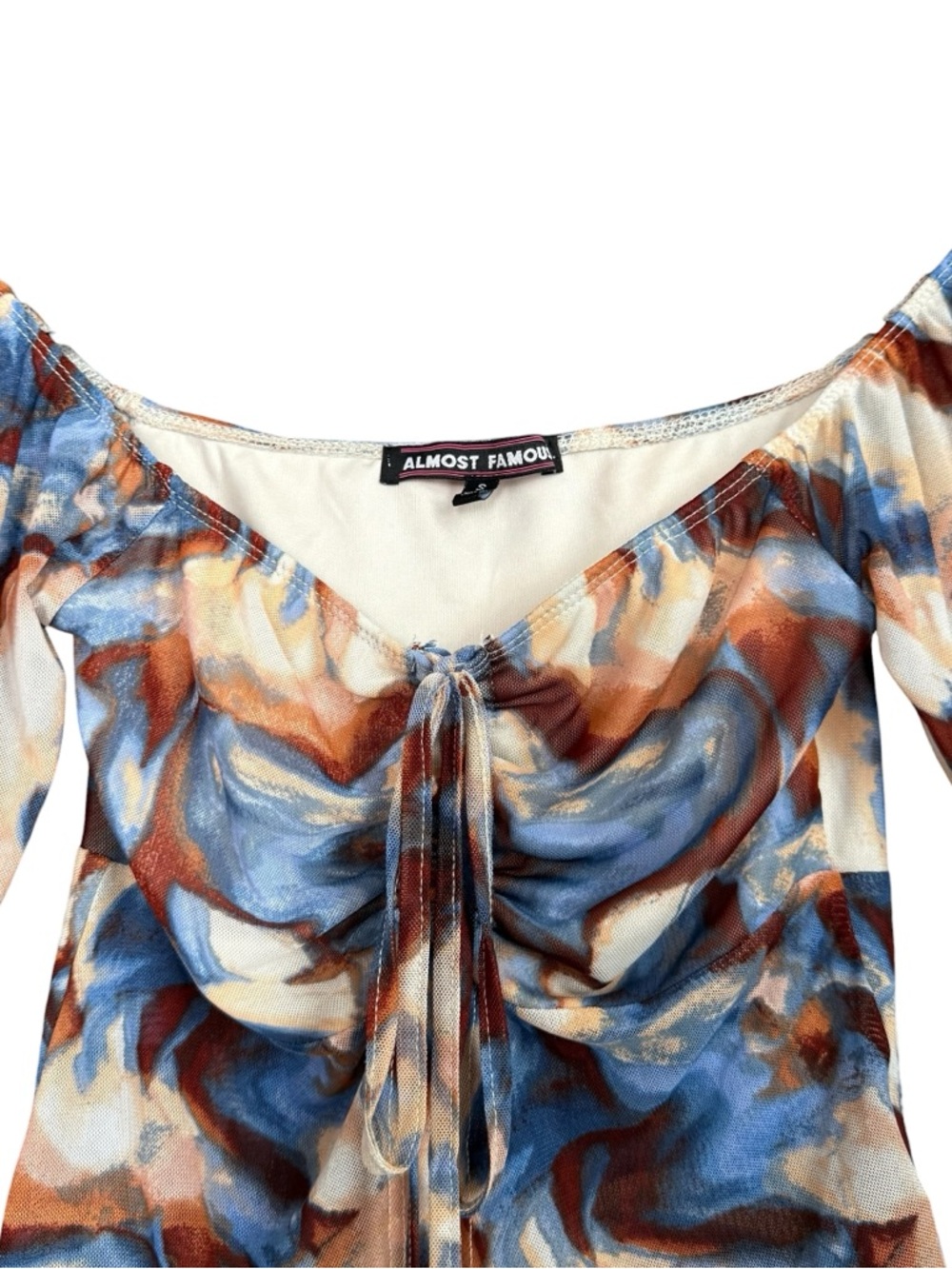 Almost Famous Y2K Tie-Front Off-Shoulder Front Slit Crop Top - Picture 5 of 8